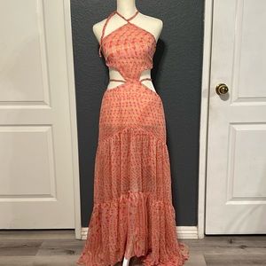 MISA Los Angeles Dalia Cutout Halter Maxi Dress in Geo